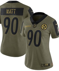 Pittsburgh Steelers T.j. Watt 90 Nfl Olive 2021 Salute To Service Player Women Jersey For Steelers Fans