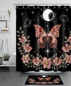 Planet Flower Butterfly Shower Curtain - Mystic Bathroom Decor