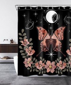 Planet Flower Butterfly Shower Curtain - Mystic Bathroom Decor