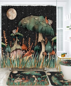Plants and Moon Shower Curtain Mushroom Bathroom Decor