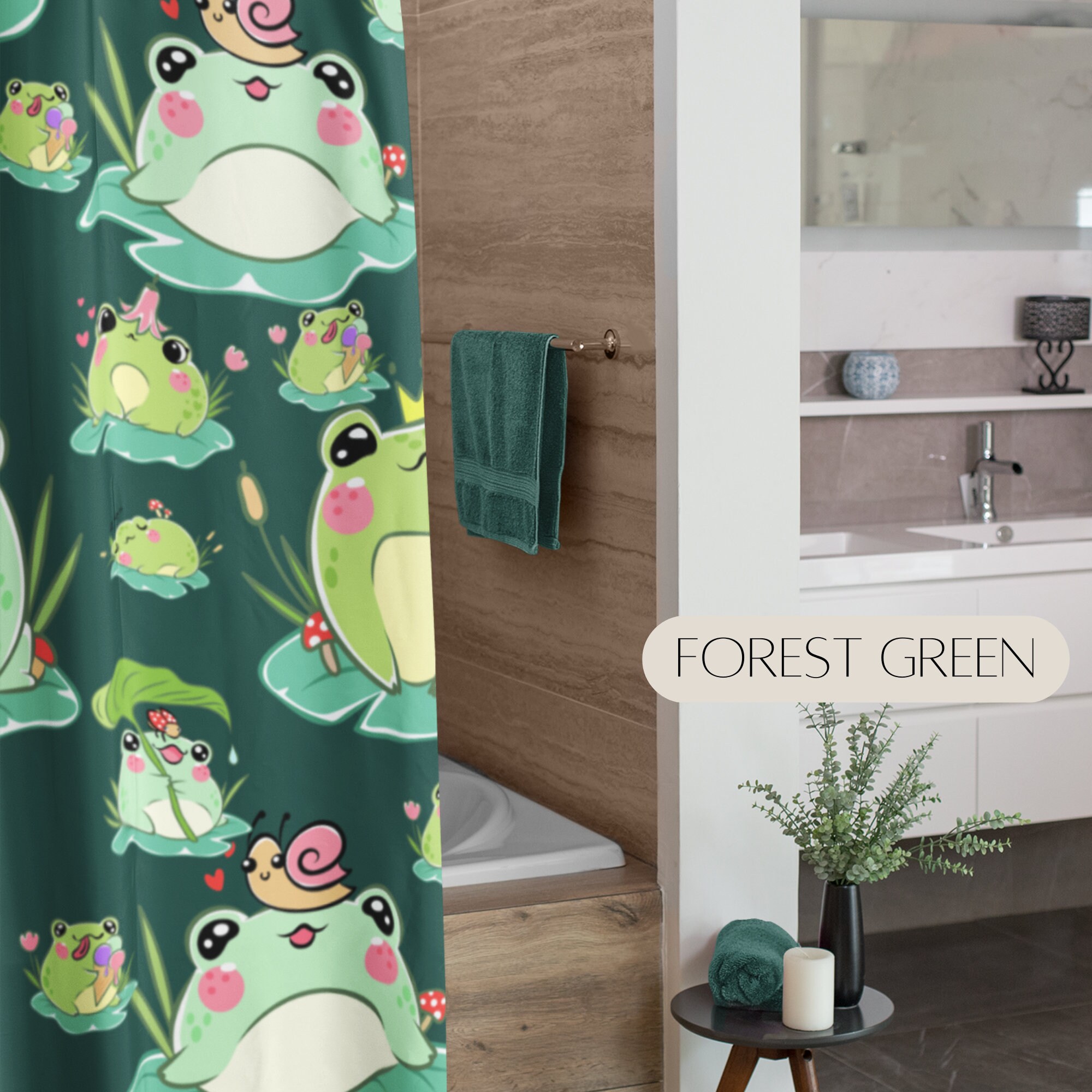 Playful Frog Shower Curtain for Cottagecore Bath Decor and Cute