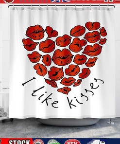 Playful Love - 3D Heart Lip Printing Waterproof Shower Curtain for Bathroom Decor