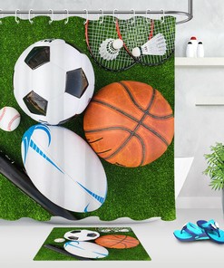 Playground Sports Shower Curtain - Featuring Football, Basketball, and Baseball Designs