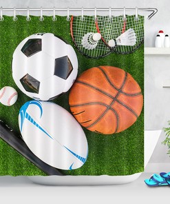Playground Sports Shower Curtain - Featuring Football, Basketball, and Baseball Designs