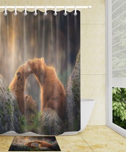 Playing Bear Baby Shower Curtain Liner Fabric Bathroom Hooks