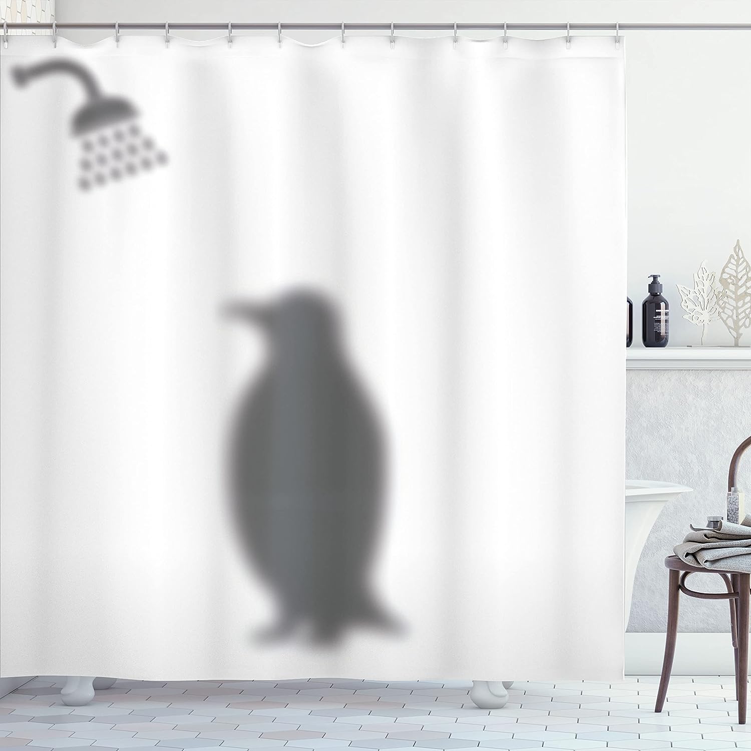 Polar Animal Silhouette Showering Penguin Shower Curtain Bathroom Decor