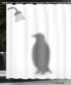 Polar Animal Silhouette Showering Penguin Shower Curtain Bathroom Decor