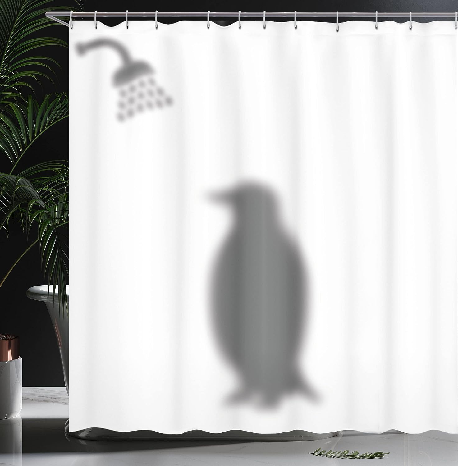 Polar Animal Silhouette Showering Penguin Shower Curtain Bathroom Decor