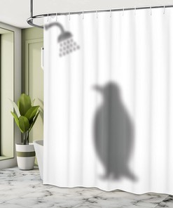 Polar Animal Silhouette Showering Penguin Shower Curtain Bathroom Decor