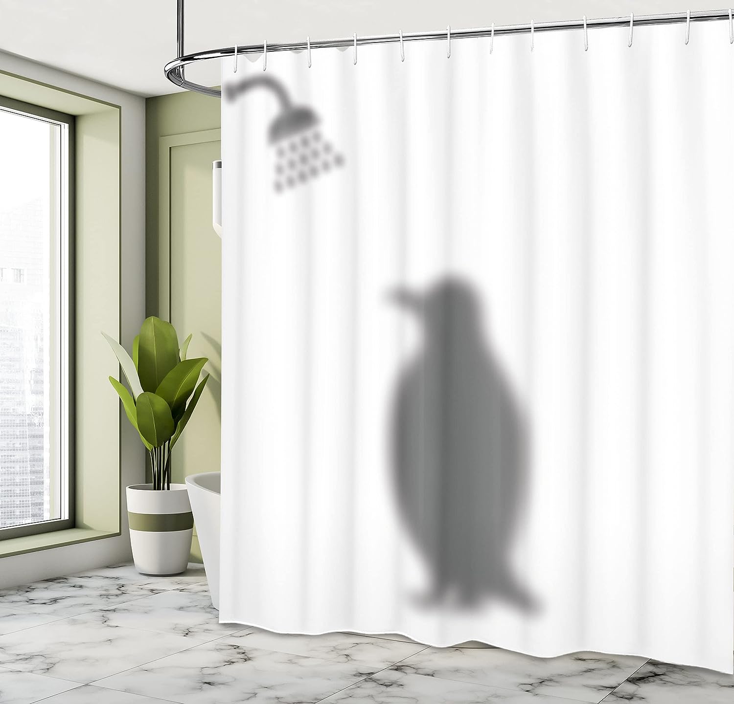 Polar Animal Silhouette Showering Penguin Shower Curtain Bathroom Decor