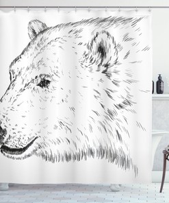 Polar Bear Face Sketchy Shower Curtain for Bathroom Decor - Animal Print