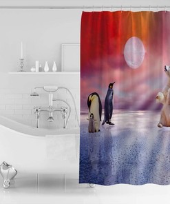 Polar Bear and Penguin Bathroom Shower Curtain - Waterproof Fabric