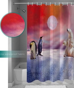 Polar Bear and Penguin Bathroom Shower Curtain - Waterproof Fabric