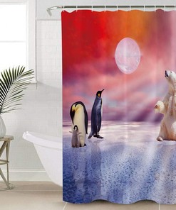 Polar Bear and Penguin Bathroom Shower Curtain - Waterproof Fabric