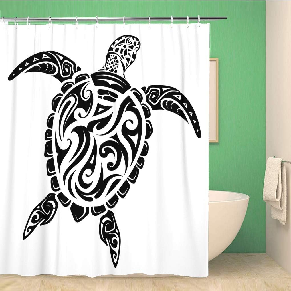 Polynesian Maori Ethnic Turtle Tattoo Shower Curtain, Waterproof Fabric, Home and Bathroom Decor
