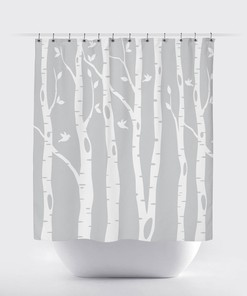 Pool and Charcoal Grey Birch Tree Shower Curtain with Birds for Customized Home Decor