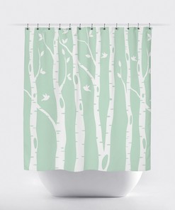 Pool and Charcoal Grey Birch Tree Shower Curtain with Birds for Customized Home Decor