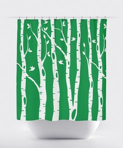 Pool and Charcoal Grey Birch Tree Shower Curtain with Birds for Customized Home Decor