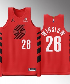 Portland Trail Blazers 26 Justise Winslow Red Jersey 2022-23 Statement Edition