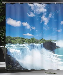 Powerful Niagara Waterfalls Shower Curtain, Dreamy Wild Space Photo Cloth Fabric Bathroom Decor