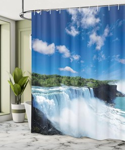 Powerful Niagara Waterfalls Shower Curtain, Dreamy Wild Space Photo Cloth Fabric Bathroom Decor