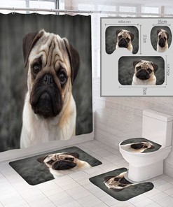 Precious Pugs - 3D Pet Pug Dog Puppy Print Shower Curtain for Bathroom Decor