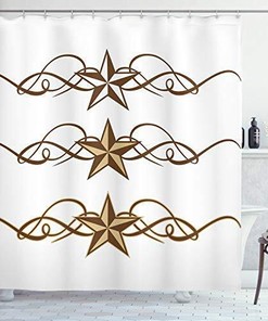 Prehistoric Western Country Shower Curtain with Stars Design Bathroom Decor