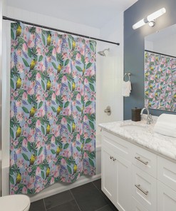 Preppy and Cute Birds and Flowers Shower Curtain with Floral and Jungle Prints