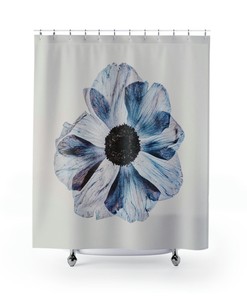 Pressed Flower Botanical Shower Curtain - Blue Spring Bathroom Decor with Unique Art Design