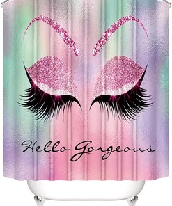 Pretty Eyelash Bling Purple Shower Curtain, Hello Gorgeous Bathroom Decor