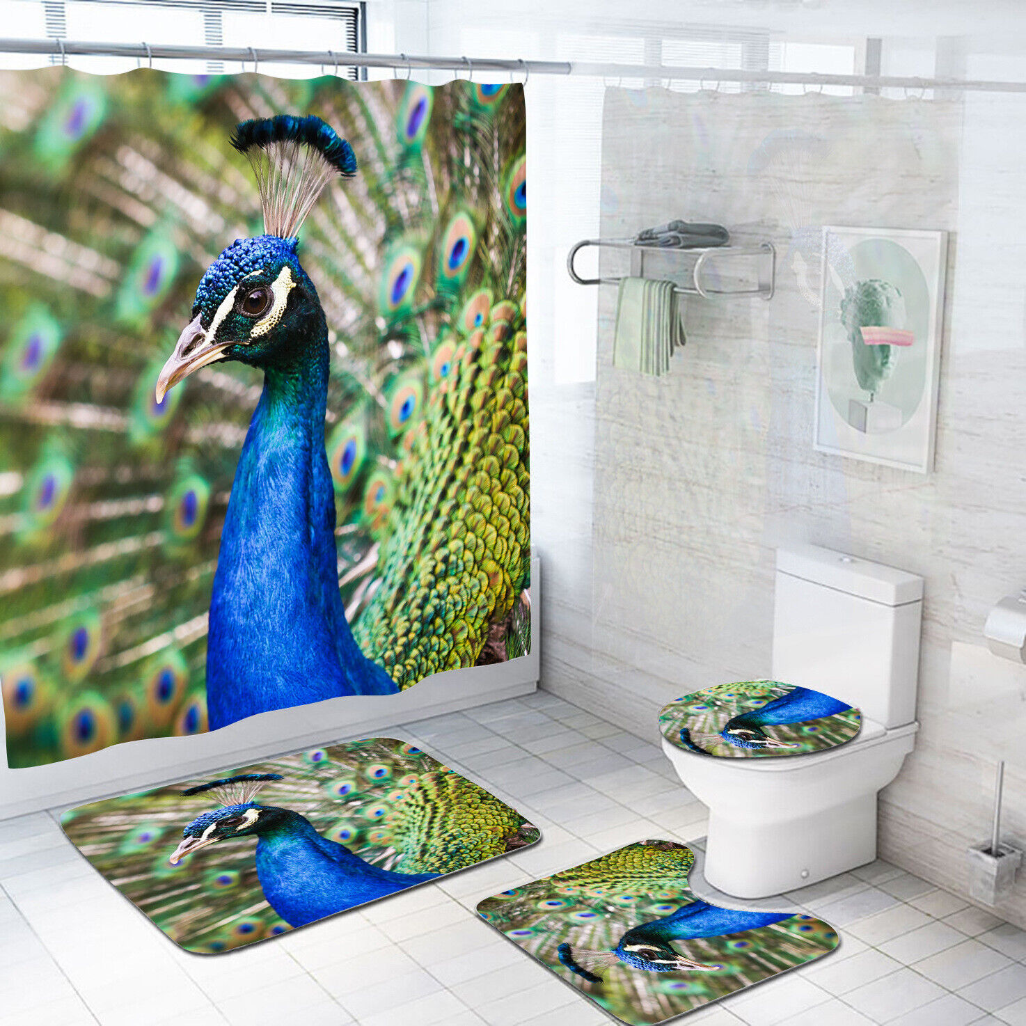 Pride in Your Bathroom - 3D Peacock Feather Bird Animal Shower Curtain for Bathroom Decor