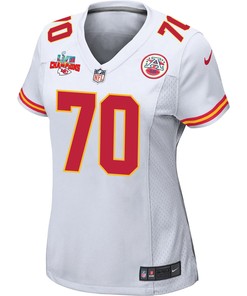 Prince Tega Wanogho 70 Kansas City Chiefs Super Bowl LVII Champions 3 Stars Women Game Jersey - White