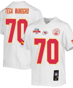 Prince Tega Wanogho 70 Kansas City Chiefs Super Bowl LVII Champions 3 Stars Youth Game Jersey - White