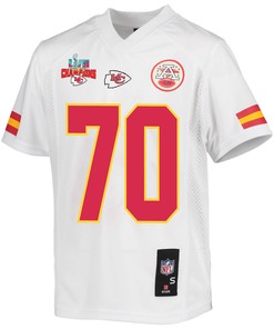 Prince Tega Wanogho 70 Kansas City Chiefs Super Bowl LVII Champions 3 Stars Youth Game Jersey - White