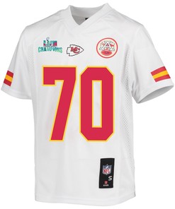 Prince Tega Wanogho 70 Kansas City Chiefs Super Bowl LVII Champions Youth Game Jersey - White