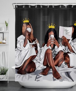 Princess Gold Crown African American Girls Shower Curtain - Waterproof Fabric for Bathroom Decor