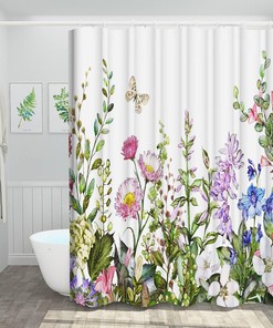 Printed Plant Flower Shower Curtain with Fabric | Bathroom Decor