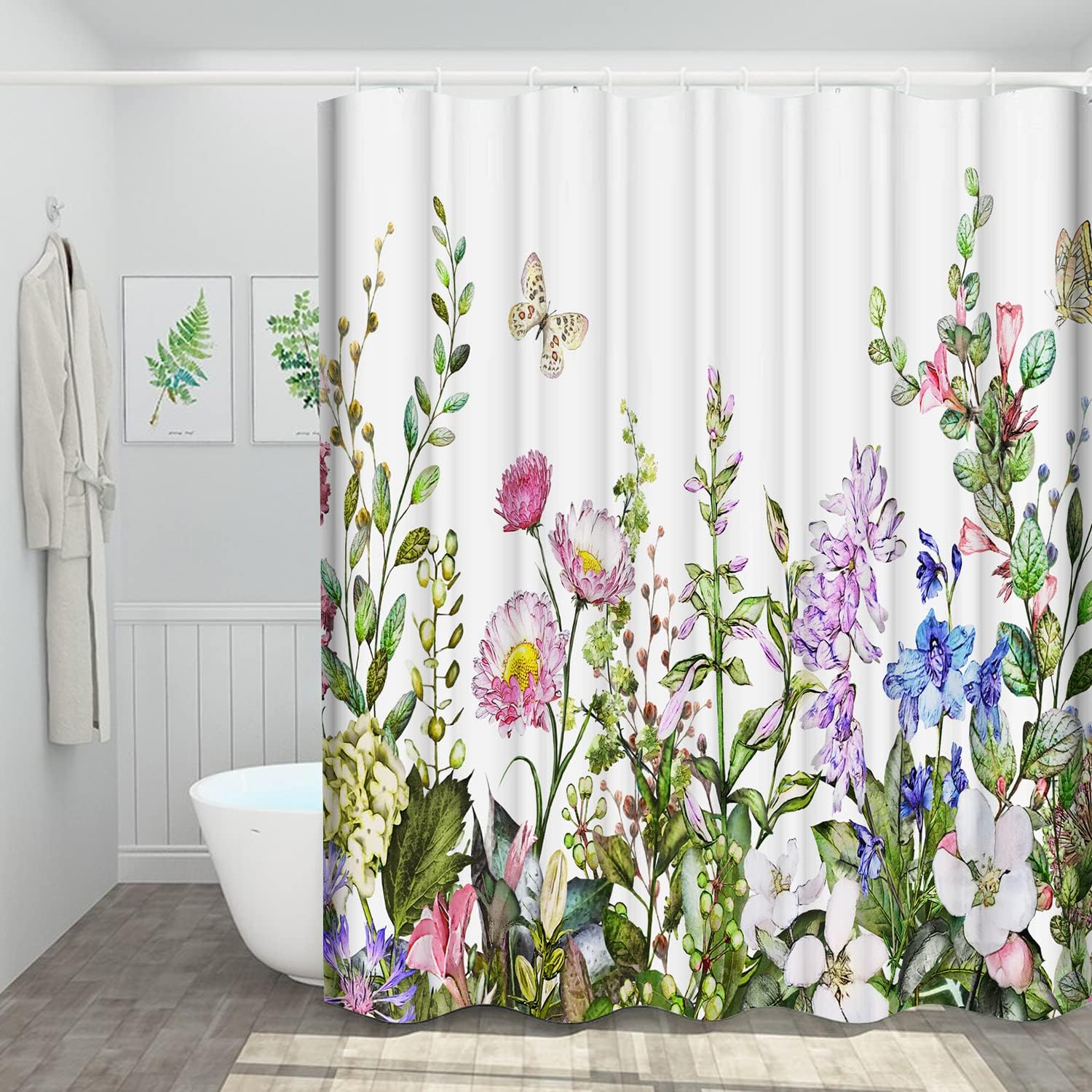 Printed Plant Flower Shower Curtain with Fabric | Bathroom Decor