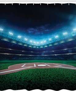 Professional Baseball Shower Curtain, Vibrant Playground Stadium League Theme Print for Sports Bathroom Decor