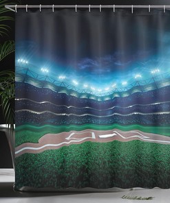 Professional Baseball Shower Curtain, Vibrant Playground Stadium League Theme Print for Sports Bathroom Decor