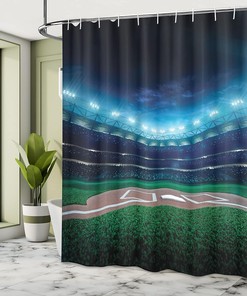 Professional Baseball Shower Curtain, Vibrant Playground Stadium League Theme Print for Sports Bathroom Decor