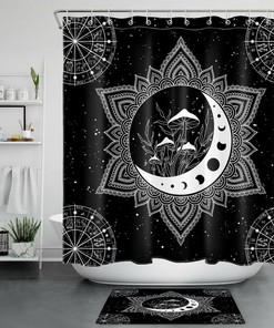 Psychedelic Mushroom Shower Curtain for Boho Moon Phase Bathroom Decor