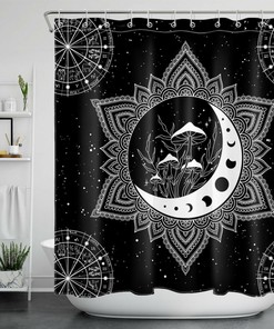 Psychedelic Mushroom Shower Curtain for Boho Moon Phase Bathroom Decor