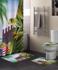 Puerto Rico Flag and Tropical Elements Shower Curtain for a Beachy Bathroom Decor