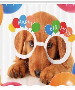 Puppy Dog Birthday Shower Curtain for Bathroom Decor - Animal Print