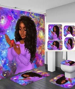 Purple African American Shower Curtain and Bathroom Accessory Set 