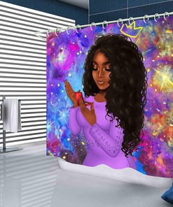 Purple African American Shower Curtain and Bathroom Accessory Set