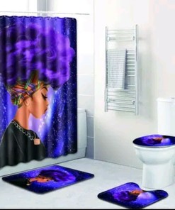 Purple Afro African Queen Shower Curtain for Chic Bathroom Decor 