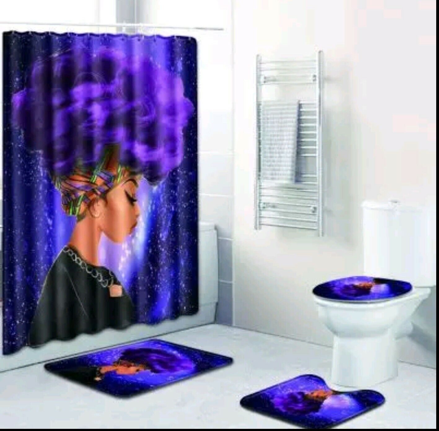 Purple Afro African Queen Shower Curtain for Chic Bathroom Decor Bluefink
