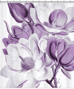Purple Magnolia Shower Curtain - Dreamy Flower Bath Curtain for Elegant Bathroom Decor